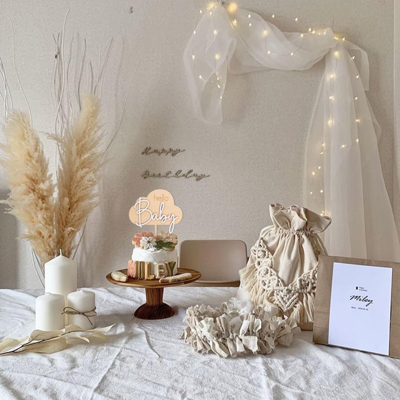 MUWEOL Hello Baby Wooden Cake Topper - Cloud Themed Baby Shower Party Cake Topper - Image 5