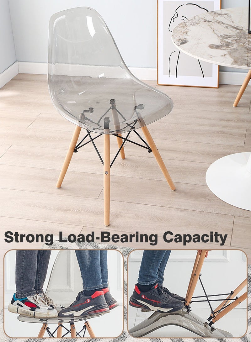 ايكي ايك كرسي شفاف ， كرسي بلاستيكي لامع مع أرجل خشبية ، كرسي الطعام الحديث للمطبخ ، غرفة الطعام ، غرفة المعيشة ، غرفة النوم ، المكتب - Image 3
