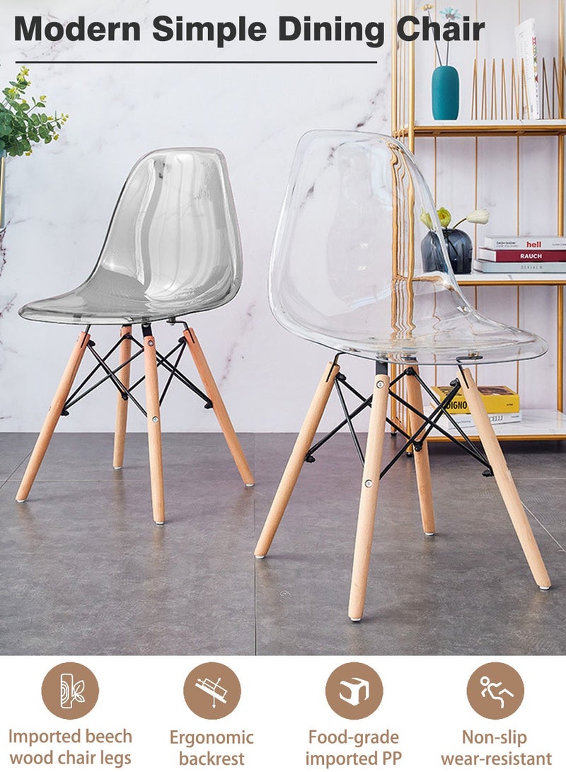 ايكي ايك كرسي شفاف ， كرسي بلاستيكي لامع مع أرجل خشبية ، كرسي الطعام الحديث للمطبخ ، غرفة الطعام ، غرفة المعيشة ، غرفة النوم ، المكتب - Image 2