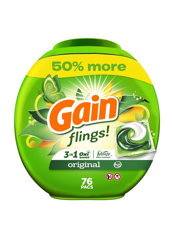 Gain flings Laundry Detergent Soap Pacs HE Compatible Long Lasting Scent, Original Scent, 76 Count  - Image 1