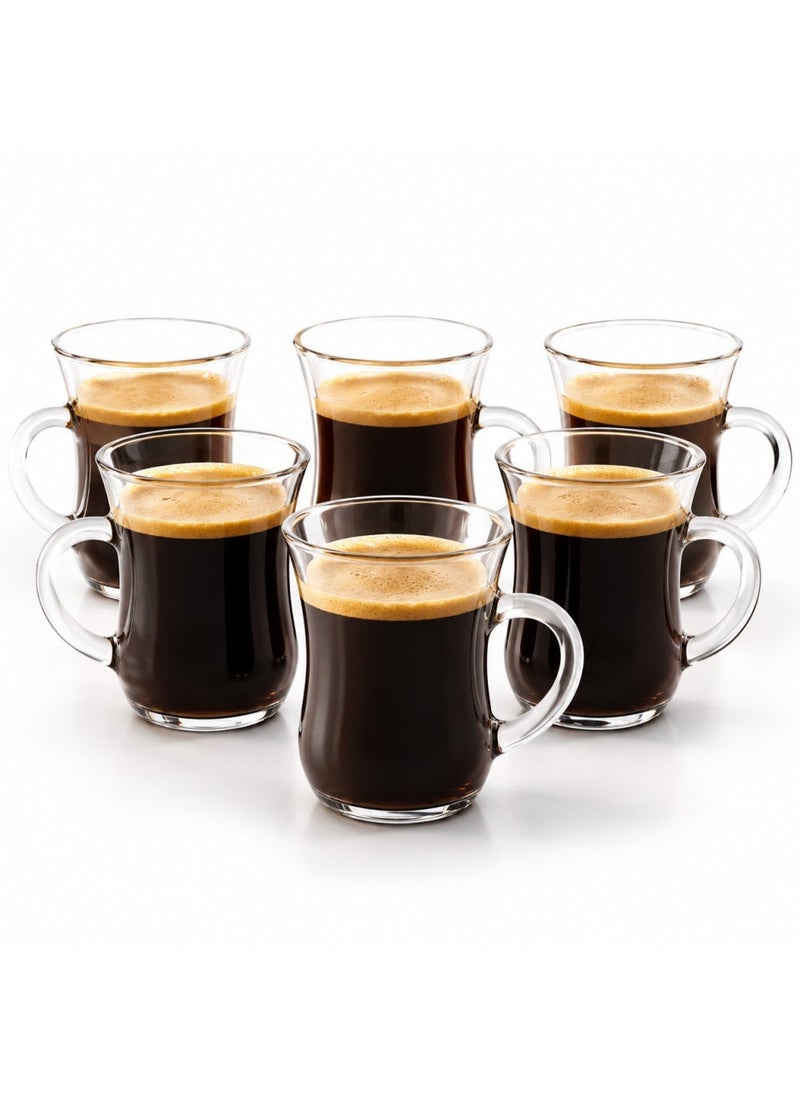 Blinkmax Set of 6 Heat Resistant Glass Mugs, Clear Cups for Hot Drinks, Comfortable Handle for Coffee and Tea, Suitable for Home and Office - Transparent - Image 1