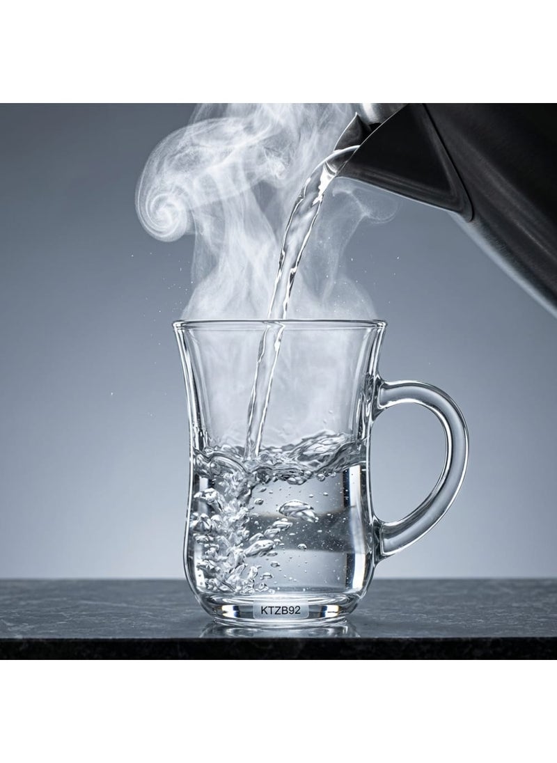 Blinkmax Set of 6 Heat Resistant Glass Mugs, Clear Cups for Hot Drinks, Comfortable Handle for Coffee and Tea, Suitable for Home and Office - Transparent - Image 4