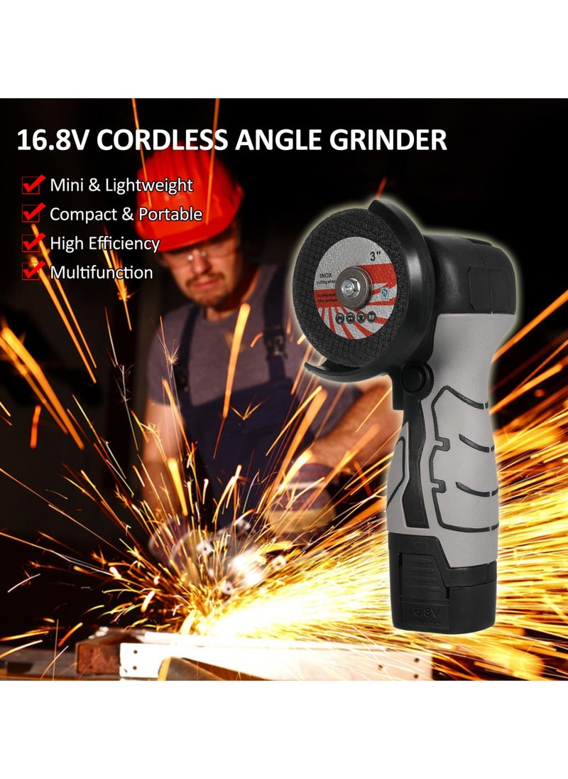 XiuWoo Cordless Brush Angle Grinder Kit, 7000rpm Mini Electric Angle Grinding Tool, 2x16.8V 2000mAh Batteries and 6pcs Discs, Grinder Handheld Cutter for Metal Wood  - Image 3