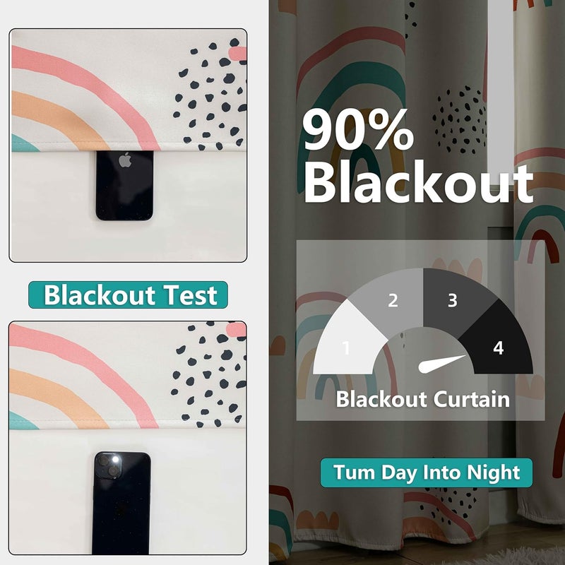 chiinvent Blackout Rainbow Curtains for Kids Cute Rainbow Room Darkening Window Curtains Decorative Cartoon Black Out Curtain for Girls Bedroom Nursery, C1, 52" x 84", 2 Panels (90% Blackout) - Image 2