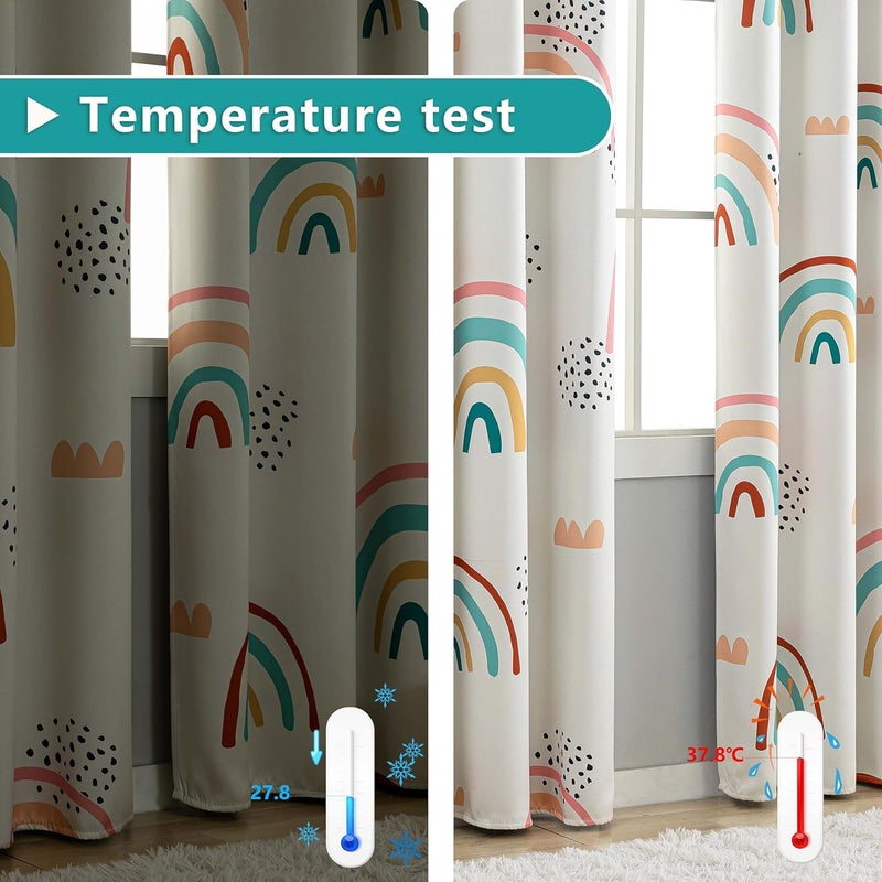 chiinvent Blackout Rainbow Curtains for Kids Cute Rainbow Room Darkening Window Curtains Decorative Cartoon Black Out Curtain for Girls Bedroom Nursery, C1, 52" x 84", 2 Panels (90% Blackout) - Image 4
