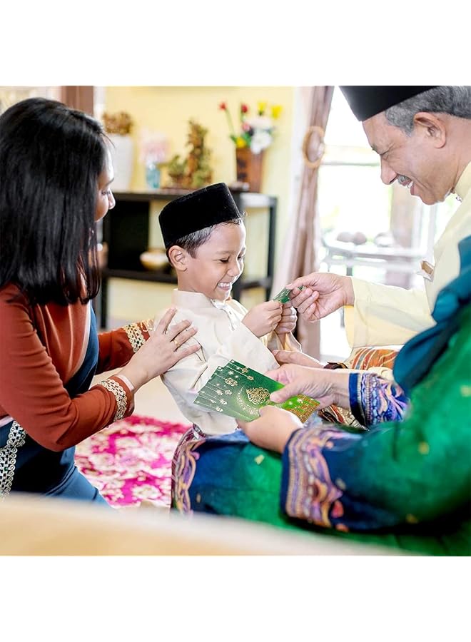 إيروريكس 12 قطعة من مظاريف النقود لعيد مبارك مقاس 6.6 × 2.7 بوصة حاملات بطاقات هدايا نقدية خضراء بنمط قرآني مظاريف جيب رمضانية للنقود للأطفال وديكورات احتفالات عيد الأضحى - Image 4