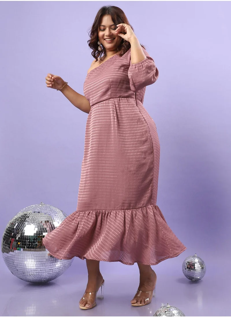 Instafab Plus Women's Rouge Pink Self-Design Dress