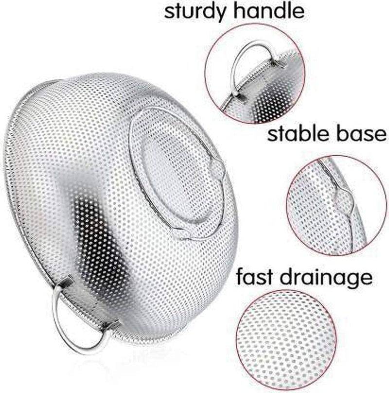 TECHNOWAYS SOLUTION Stainless Steel MicroPerforated Colander Kitchen Strainer Sieve with Handle Large 5 Quart Bowl Pasta Rice Fruit Vegetable DrainerColor Silver - Image 3