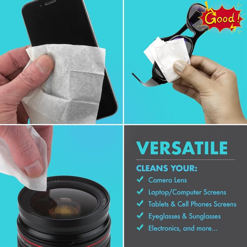 Premoistened Lens Glass Cleaning Wipes Portable Travel Cleaner for Glasses, Camera, Cell Phone, Smartphone, Tablet, Quick Drying, Streak Free Individually Wrapped, 200PK Packaging may vary - Image 5