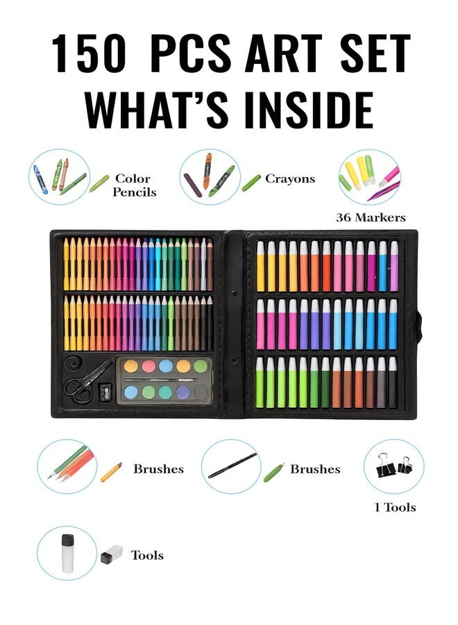 Hocimit Art & Craft Drawing Kit for Kids & Beginners | 150+ Pieces Colouring Set with Colour Pencils Sketch Pens Oil Pastels Crayons Water Colours | Portable Art Box for School & Gifting - Image 2