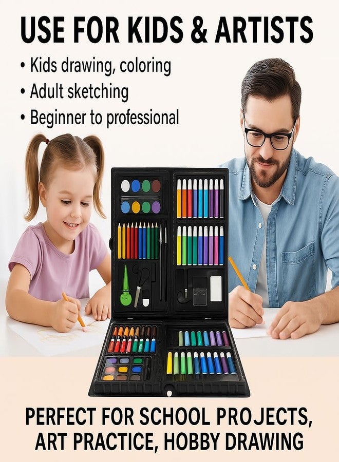 Hocimit Art & Craft Drawing Kit for Kids & Beginners | 150+ Pieces Colouring Set with Colour Pencils Sketch Pens Oil Pastels Crayons Water Colours | Portable Art Box for School & Gifting - Image 3