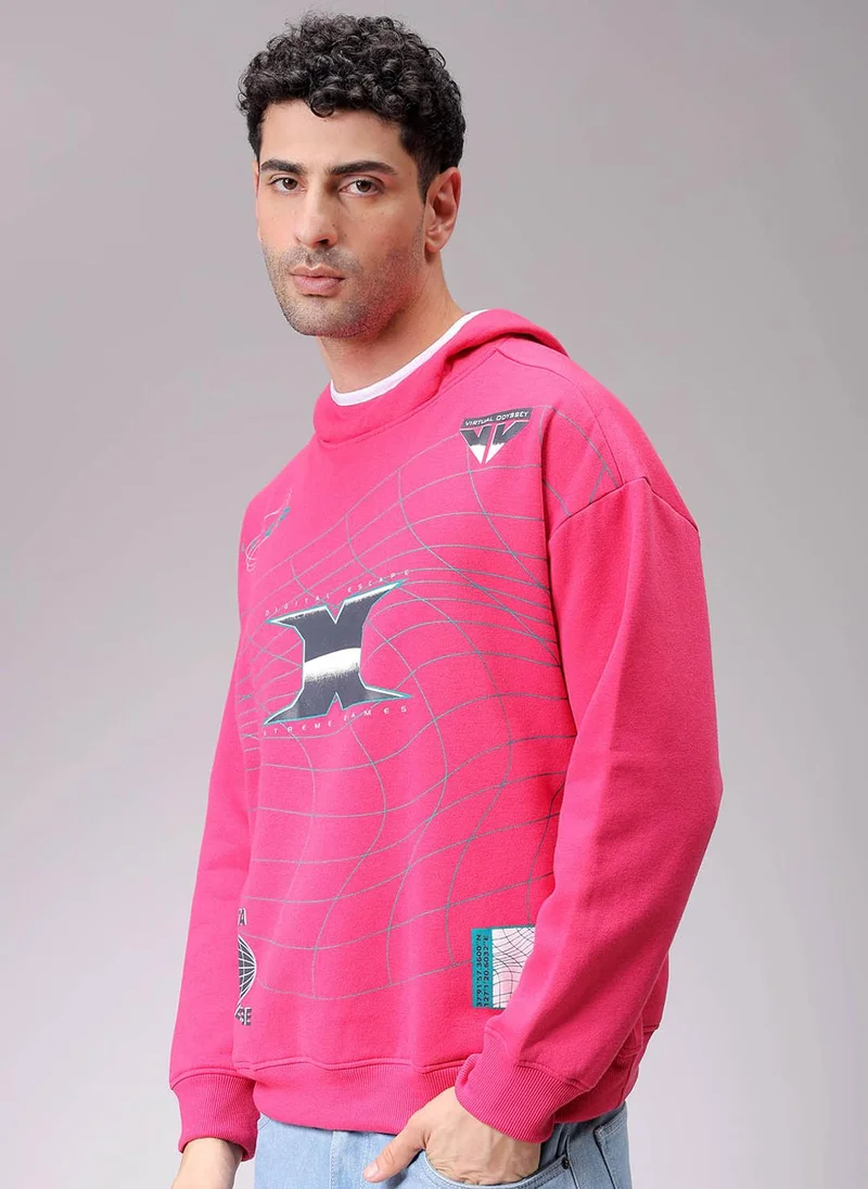 The Indian Garage Co Men Relaxed Fit Placement Print Overhead Hooded Sweatshirt