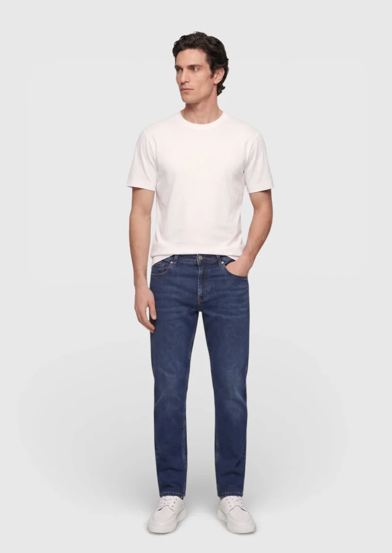 RAMSEY Indigo Slim Fit Denim Cotton Blended Trousers