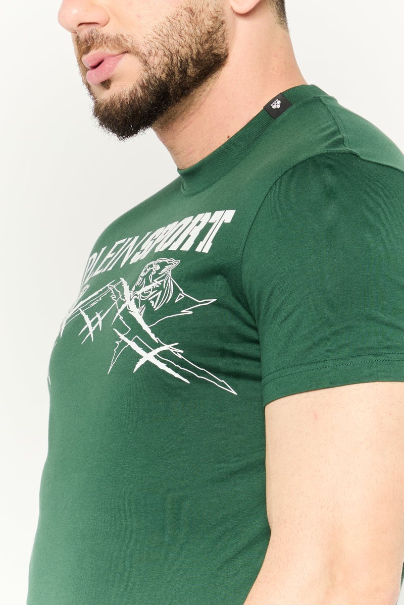 PHILIPP PLEIN Plein Sport Men Sportswear Fit Short Sleeves Outdoor T-Shirt, Green - Image 3