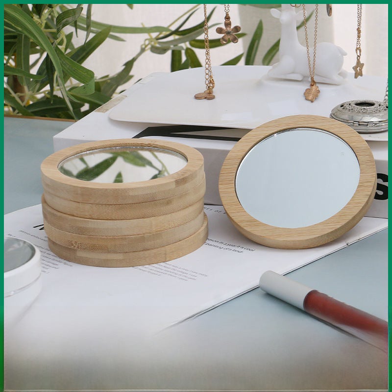 Generic Bamboo Portable Mini Makeup Mirror 0.8CM bamboo beauty mirror 350 1 box 