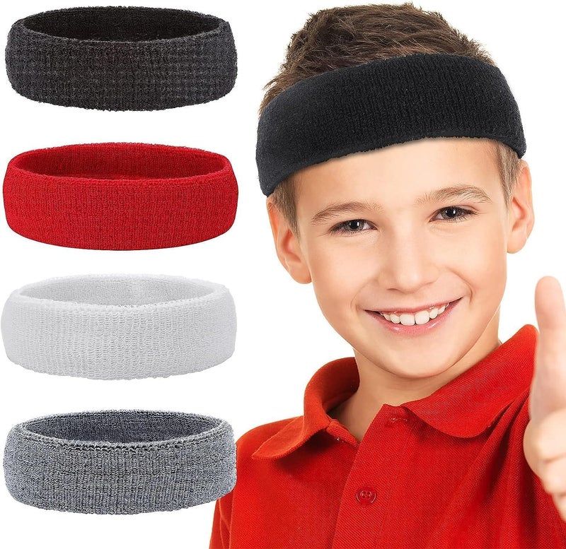 HZYH 4 Pcs Sport Kids Headbands, Sweat Headband for Boys Girls, Athletic Elastic Headbands, Good Stretch, Don't Slip Off Easily, for Football Basketball Headband, Over 5 Years  Old - Image 1