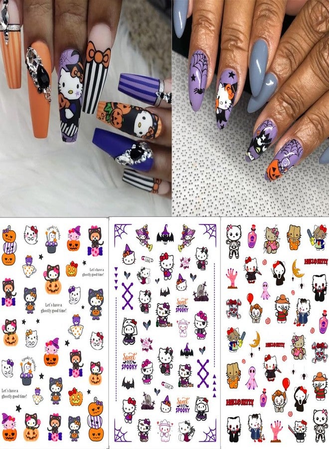 YKLWNN Halloween Nail - Kawaii Cartoon Decals & Stickers for Women Girls - Cat, Pumpkin, Skull Nail Art Design - Image 3