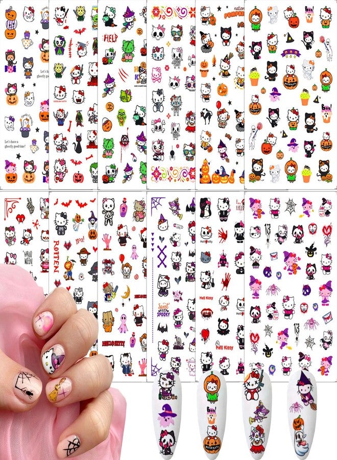 YKLWNN Halloween Nail - Kawaii Cartoon Decals & Stickers for Women Girls - Cat, Pumpkin, Skull Nail Art Design - Image 1