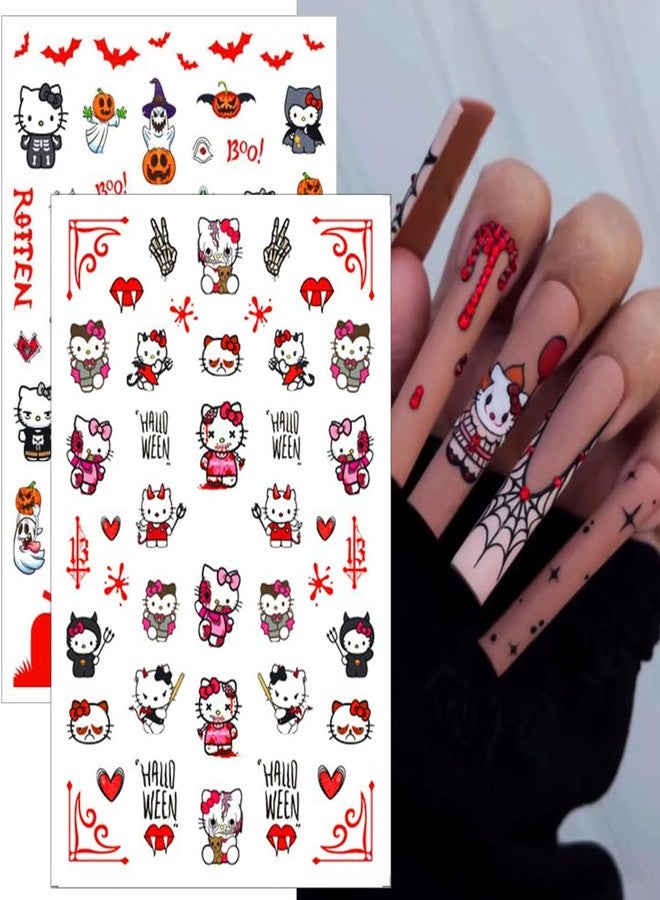 YKLWNN Halloween Nail - Kawaii Cartoon Decals & Stickers for Women Girls - Cat, Pumpkin, Skull Nail Art Design - Image 4