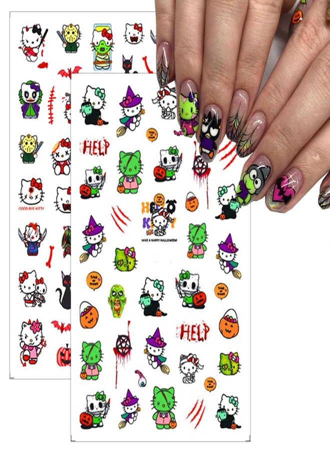 YKLWNN Halloween Nail - Kawaii Cartoon Decals & Stickers for Women Girls - Cat, Pumpkin, Skull Nail Art Design - Image 2