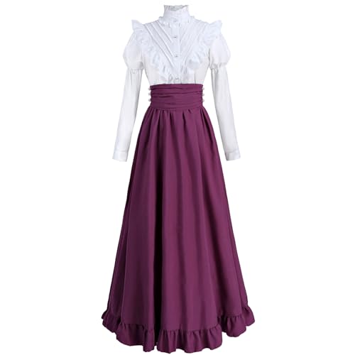 FCCAM FCCAM FCCAM Victorian Dress for Women 2-Pieces 1800s Edwardian Dress Ball Gown Renaissance Costume Magenta XXL - Image 1