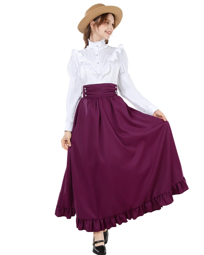 FCCAM FCCAM FCCAM Victorian Dress for Women 2-Pieces 1800s Edwardian Dress Ball Gown Renaissance Costume Magenta XXL - Image 5