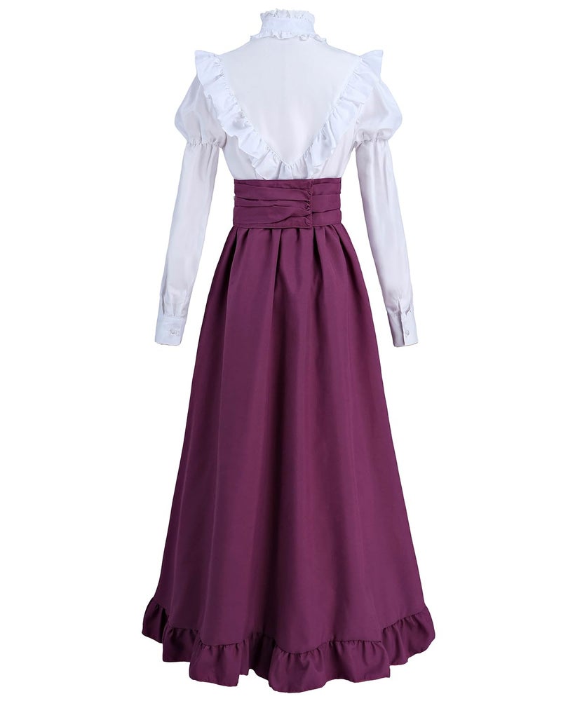 FCCAM FCCAM FCCAM Victorian Dress for Women 2-Pieces 1800s Edwardian Dress Ball Gown Renaissance Costume Magenta XXL - Image 2