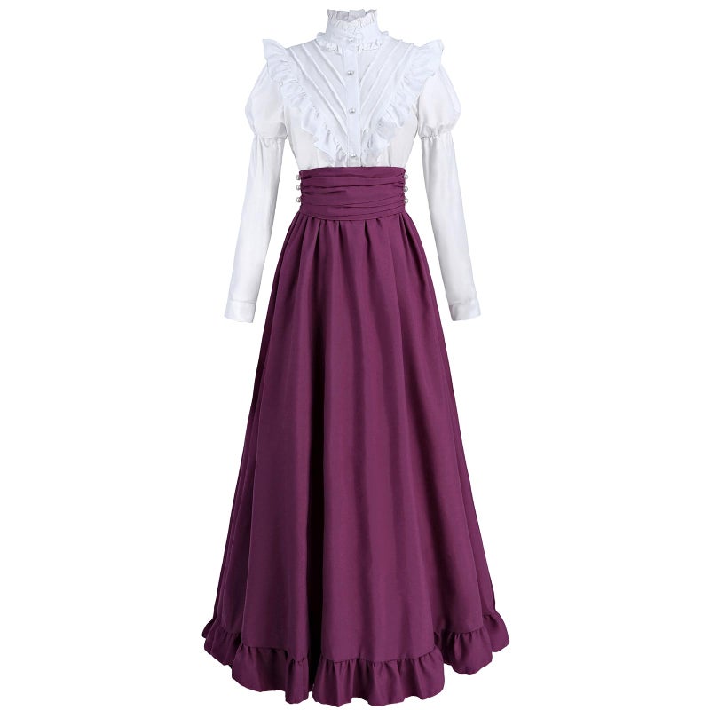 FCCAM FCCAM FCCAM Victorian Dress for Women 2-Pieces 1800s Edwardian Dress Ball Gown Renaissance Costume Magenta XXL - Image 4