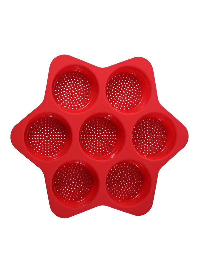 Household Silicone Hamburger Bun Mold 7 Cavity Loaf Pan Non-Stick Baking Pan Tool Silicone American Hamburger Grill（Red） - Image 1