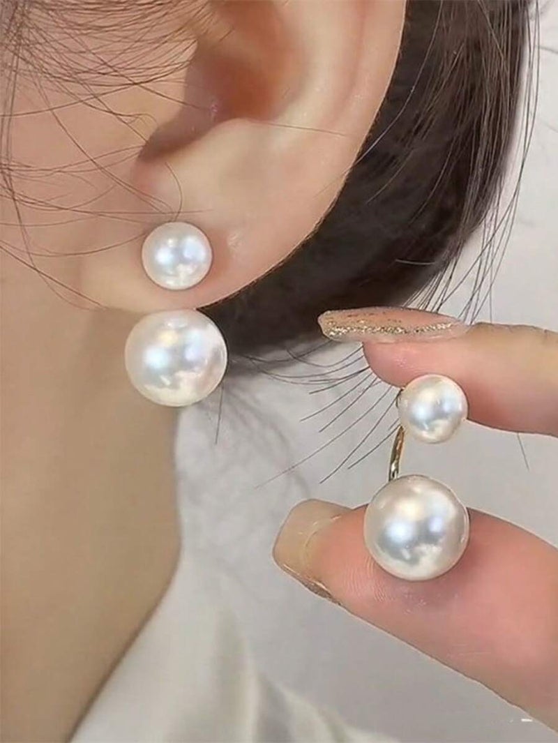 Shein 1 Pair French Luxurious Pearl Stud Earrings for Women - Minimalist High-End  Gift - Image 2