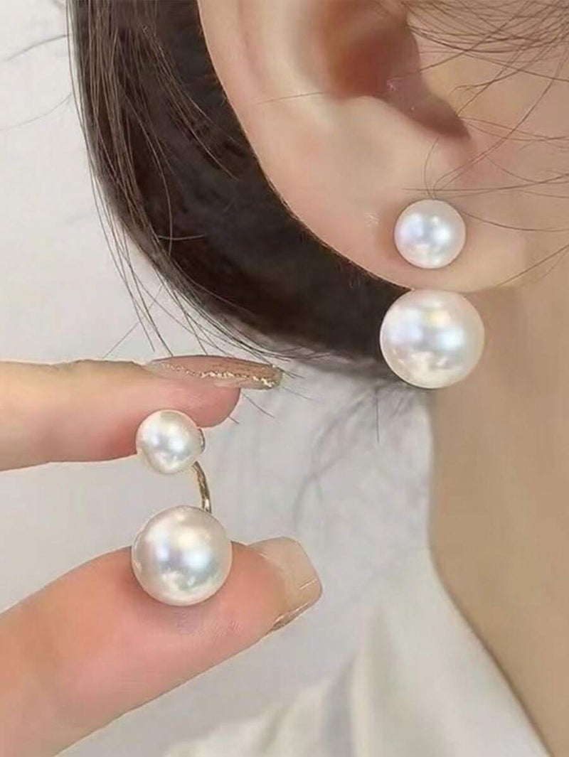 Shein 1 Pair French Luxurious Pearl Stud Earrings for Women - Minimalist High-End  Gift - Image 3