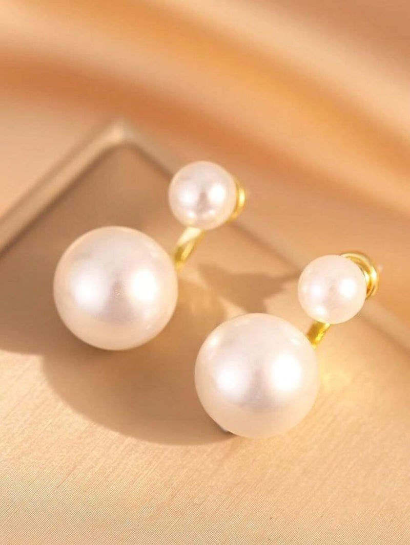 Shein 1 Pair French Luxurious Pearl Stud Earrings for Women - Minimalist High-End  Gift - Image 5