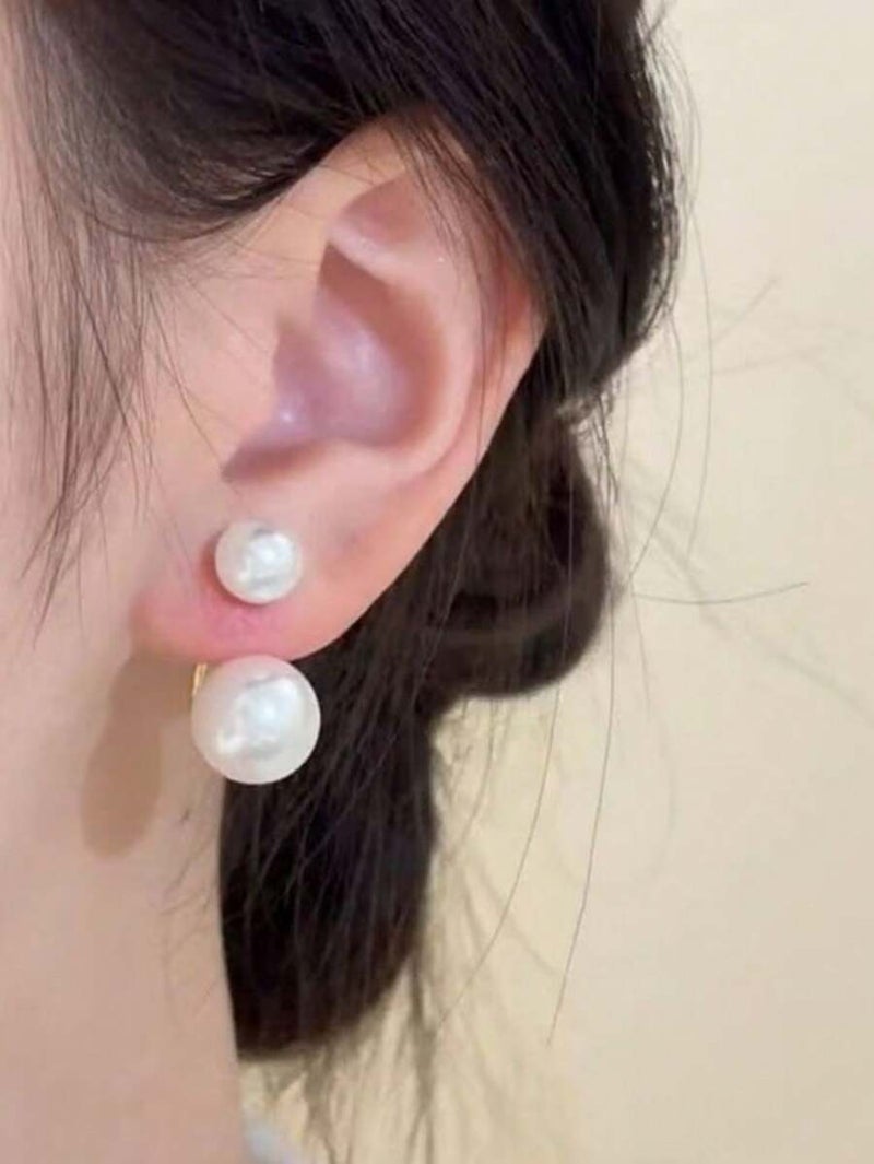 Shein 1 Pair French Luxurious Pearl Stud Earrings for Women - Minimalist High-End  Gift - Image 4