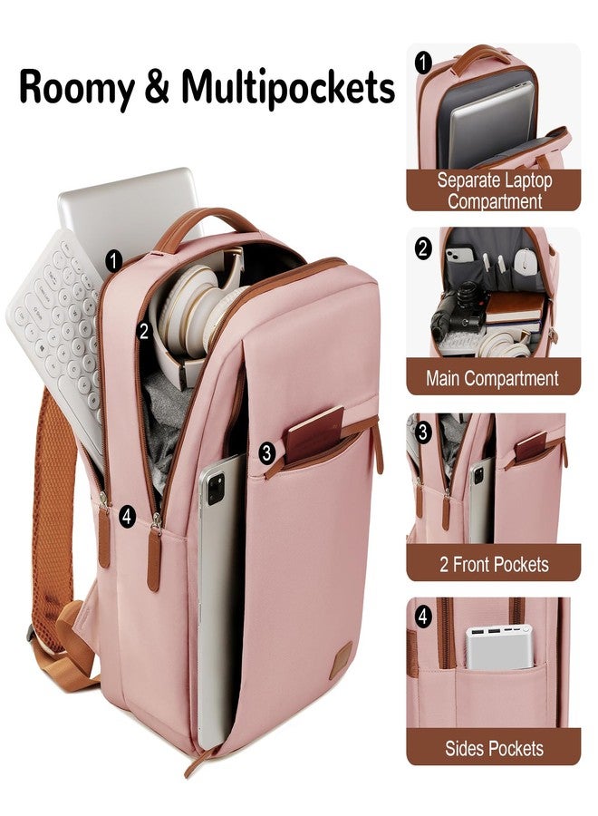 Outplea Travel Laptop Backpack for Women, 15.6" Small Travel Backpack with Luggage Strap, Airline Approved Personal Items Carry on Backpacks Daypack for Work Business, Pink - Image 4