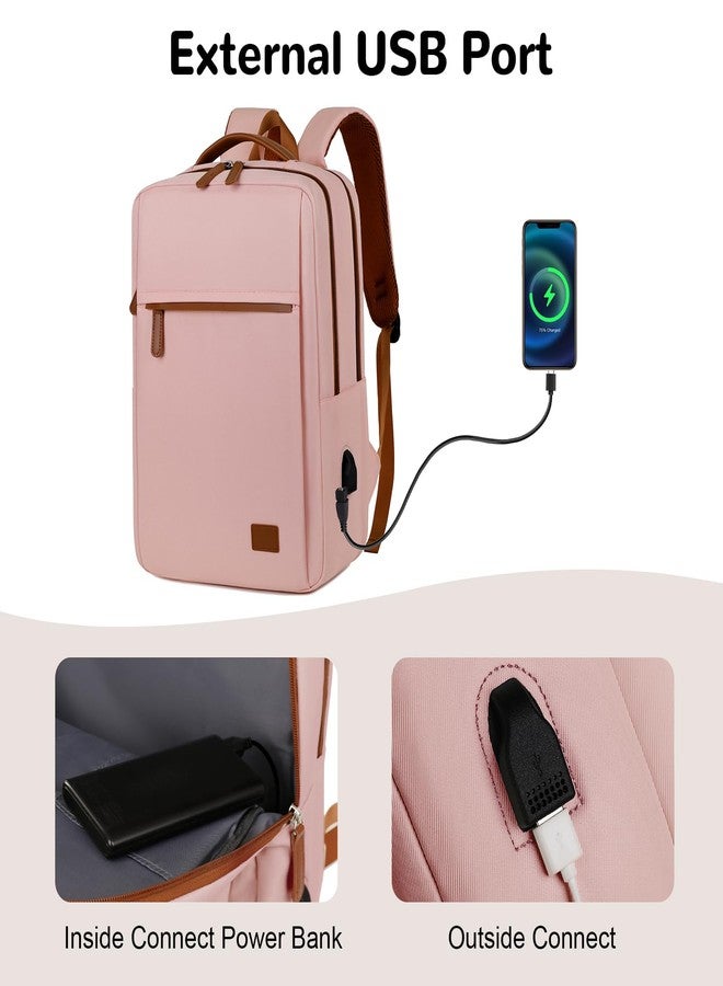 Outplea Travel Laptop Backpack for Women, 15.6" Small Travel Backpack with Luggage Strap, Airline Approved Personal Items Carry on Backpacks Daypack for Work Business, Pink - Image 3
