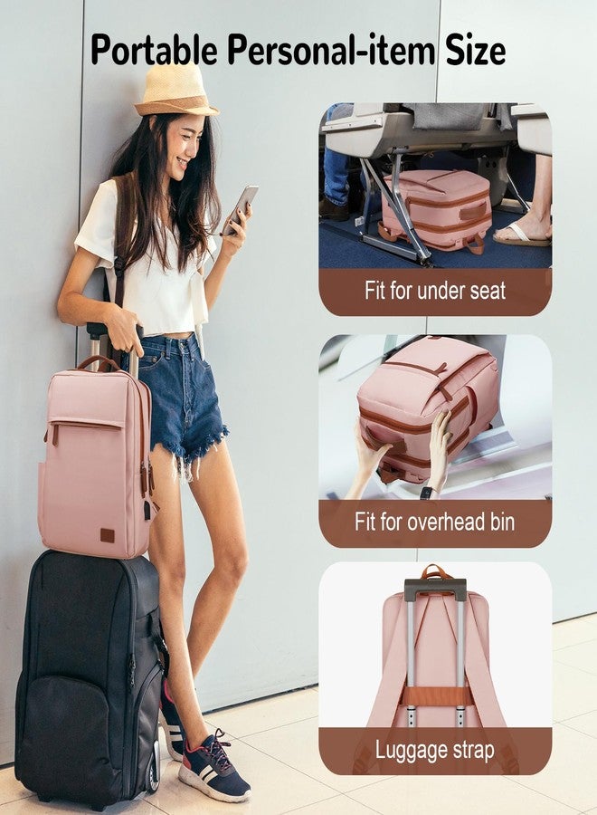 Outplea Travel Laptop Backpack for Women, 15.6" Small Travel Backpack with Luggage Strap, Airline Approved Personal Items Carry on Backpacks Daypack for Work Business, Pink - Image 5