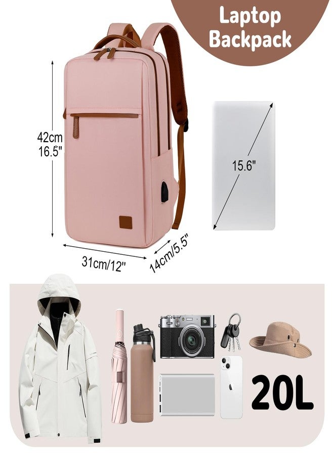 Outplea Travel Laptop Backpack for Women, 15.6" Small Travel Backpack with Luggage Strap, Airline Approved Personal Items Carry on Backpacks Daypack for Work Business, Pink - Image 2