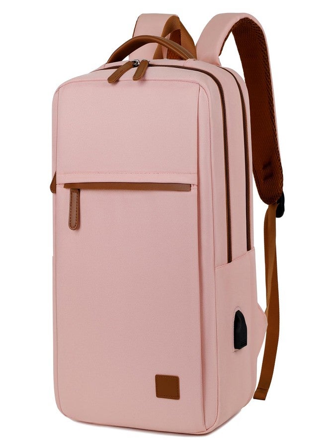 Outplea Travel Laptop Backpack for Women, 15.6" Small Travel Backpack with Luggage Strap, Airline Approved Personal Items Carry on Backpacks Daypack for Work Business, Pink - Image 1