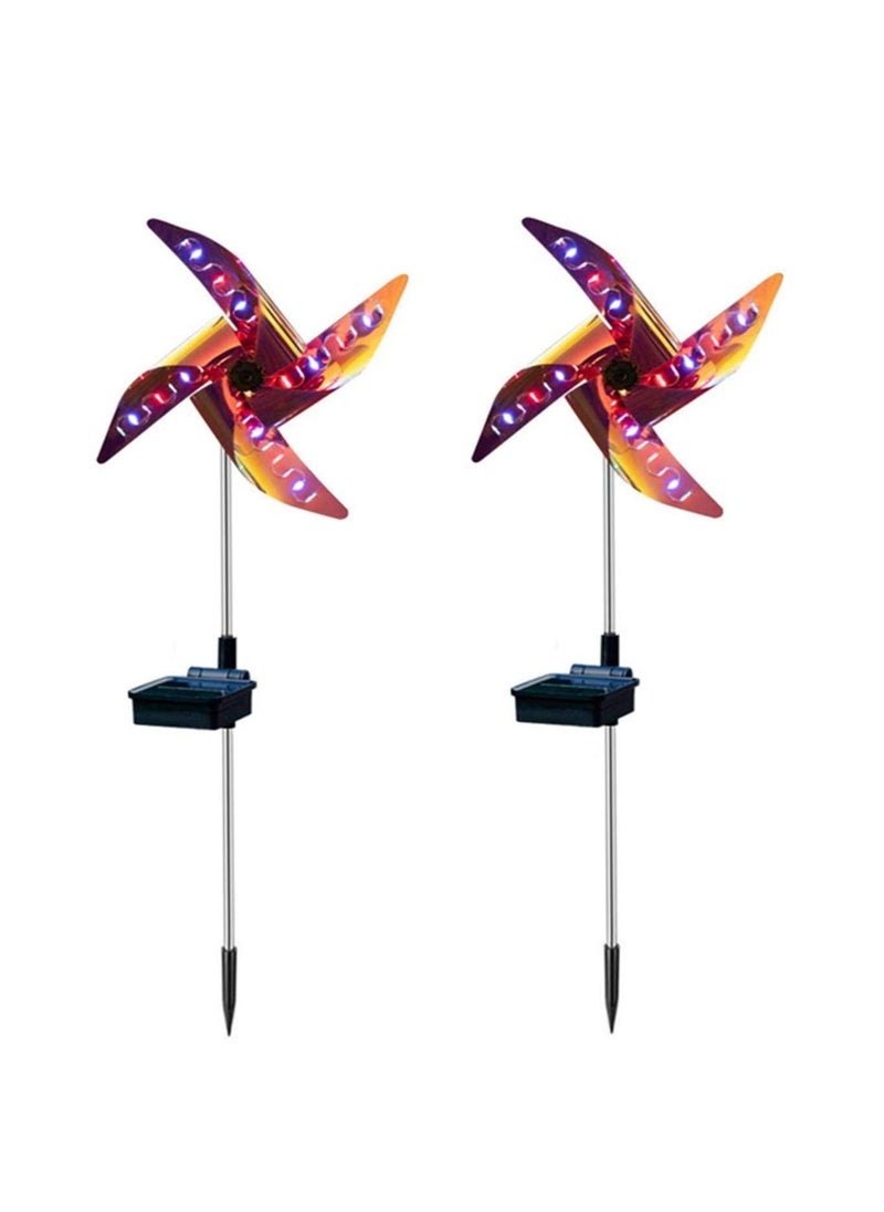 Generic 2pcs 30" Solar Wind Spinner Garden Stake Pinwheels Easy Spinning Kinetic Wind Spinner Metal Stake with 8 Lighting Modes 4 Color Changing Garden Wind Catcher for Garden Lawn Decor  - Image 1