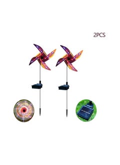 Generic 2pcs 30" Solar Wind Spinner Garden Stake Pinwheels Easy Spinning Kinetic Wind Spinner Metal Stake with 8 Lighting Modes 4 Color Changing Garden Wind Catcher for Garden Lawn Decor  - Image 2