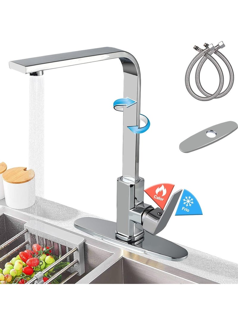 Bluejw Kitchen Faucet, Kitchen Sink Mixer Tap with 360° Rotatable, Single-Handle High Arc Swan-Neck Modern Stainless Steel Kitchen Faucet, Kitchen Sink Faucets with 2 Hose - Image 1