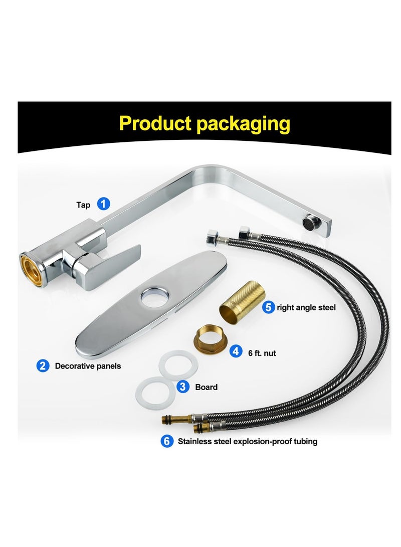 Bluejw Kitchen Faucet, Kitchen Sink Mixer Tap with 360° Rotatable, Single-Handle High Arc Swan-Neck Modern Stainless Steel Kitchen Faucet, Kitchen Sink Faucets with 2 Hose - Image 2