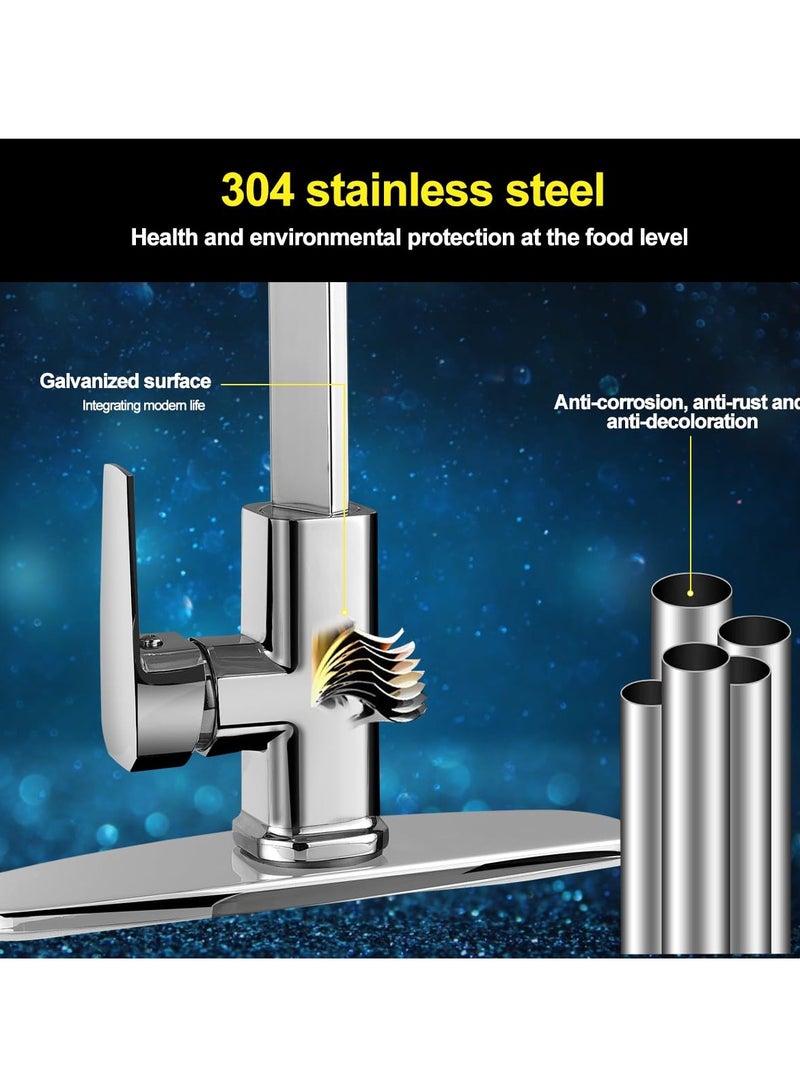 Bluejw Kitchen Faucet, Kitchen Sink Mixer Tap with 360° Rotatable, Single-Handle High Arc Swan-Neck Modern Stainless Steel Kitchen Faucet, Kitchen Sink Faucets with 2 Hose - Image 3