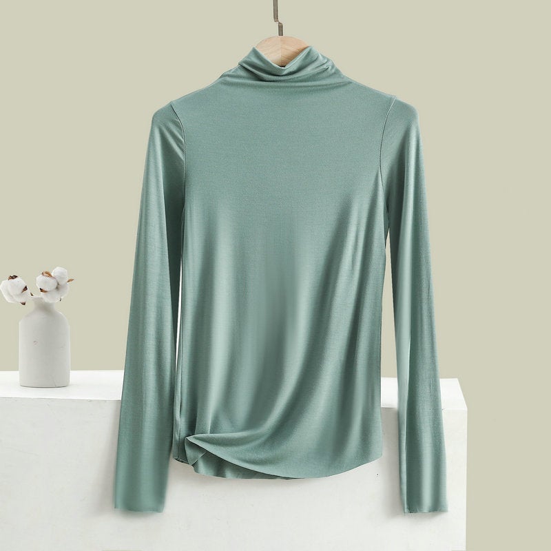 Bitter Cotton Base Shirt Women's Half-High Collar Long-Sleeved T-Shirt with Random Fit Seamless Slim Top Autumn Clothes New Winter - Image 3