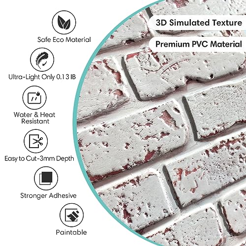 Commomy Faux Brick Peel and Stick Tiles - 10 pcs of 11.8" x 11.8" Small Size Thin PVC 3D Brick Wall Panels Whitewash Brick Backsplash for Kitchen, Living Room, Fireplace, Bedroom, Interior Wall Decor - Image 4