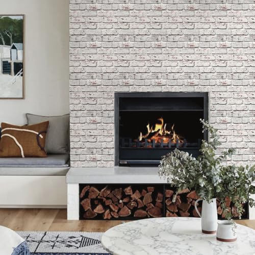 Commomy Faux Brick Peel and Stick Tiles - 10 pcs of 11.8" x 11.8" Small Size Thin PVC 3D Brick Wall Panels Whitewash Brick Backsplash for Kitchen, Living Room, Fireplace, Bedroom, Interior Wall Decor - Image 2