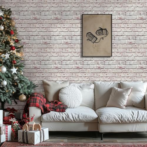 Commomy Faux Brick Peel and Stick Tiles - 10 pcs of 11.8" x 11.8" Small Size Thin PVC 3D Brick Wall Panels Whitewash Brick Backsplash for Kitchen, Living Room, Fireplace, Bedroom, Interior Wall Decor - Image 3