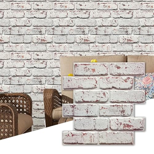 Commomy Faux Brick Peel and Stick Tiles - 10 pcs of 11.8" x 11.8" Small Size Thin PVC 3D Brick Wall Panels Whitewash Brick Backsplash for Kitchen, Living Room, Fireplace, Bedroom, Interior Wall Decor - Image 1