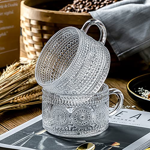 Gezzeny Vintage Glass Coffee Mugs with Wooden Lids 14 Oz Set of 2 Embossed Tea Cups for Cappuccino, Latte,Cereal, Beverage Christmas Thanksgiving Day Gifts - Image 4