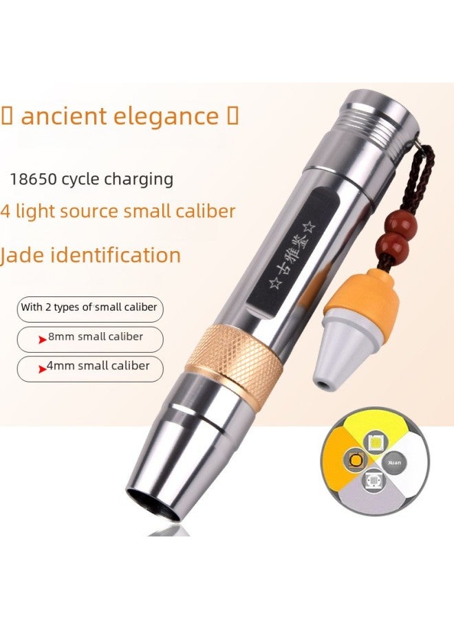 إسكدنيا Three-light-source Handheld Flashlight High-brightness Identification Lamp Ultraviolet Light For Jadeite Gemstones Beeswax-Color:White Light (single Flashlight) - Image 2